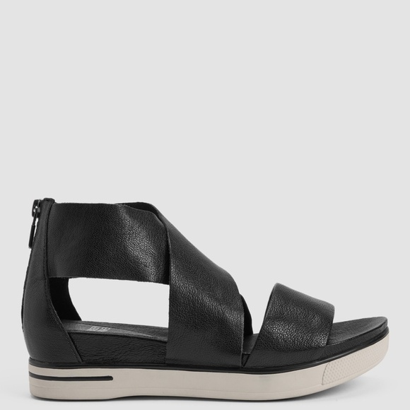 Eileen Fisher‎ Sandals Womens 9 Black Sport Tumbled Leather Wedge Heel Sneaker - Picture 2 of 16